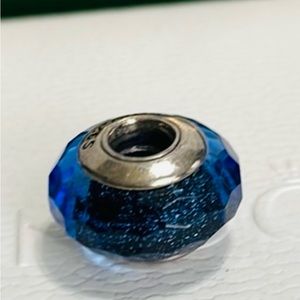 Pandora Faceted Deep Blue Glitter Shimmer Murano Charm